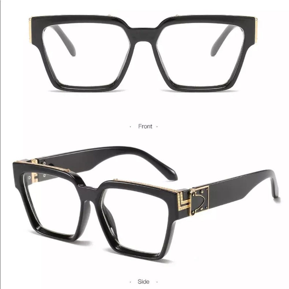Luxury Brand Men Designer Square Frame Clear Lenses Glasses Gold Black